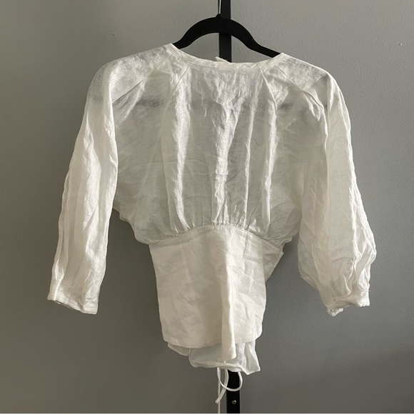 Anthropologie Akemi + Kin Linen White Corset Balloon Sleeve Blouse Size 2 - Picture 3 of 5